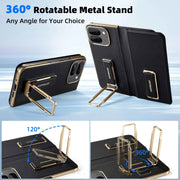 Dual Strap Leather Phone Case for Google Pixel 9 Pro Fold Case with Metal Kickstand 360°Rotatable Shockproof Full Cover