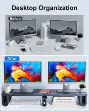 Dual Monitor Stand Riser Height Adjustable Laptop Desktop Organizer Stand with Phone Tablet Holder For Computer Laptop - NeoFrame