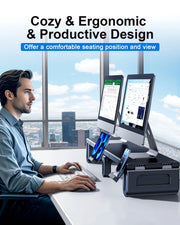 Dual Monitor Stand Riser Height Adjustable Laptop Desktop Organizer Stand with Phone Tablet Holder For Computer Laptop - NeoFrame