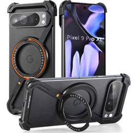 Metal Phone Case Cover For Pixel 9 9 Pro 9 Pro XL Shockproof Protective Cover Magnetic Ring