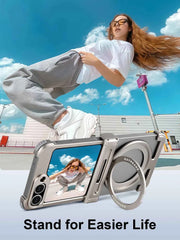 Phone Case for Samsung Galaxy Z Flip 6 with 360° Rotatable Stand Metal Magnetic Frameless Protective Cover Shockproof