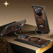 Walnut Phone Case for Huawei Mate X5 & X3 Bezel-less Phone Cover with Magnetic Kickstand Solid Wood Protective Shell