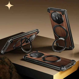 Walnut Phone Case for Huawei Mate X5 & X3 Bezel-less Phone Cover with Magnetic Kickstand Solid Wood Protective Shell