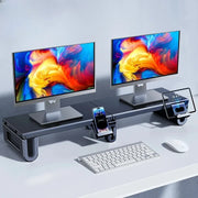 Dual Monitor Stand Riser Height Adjustable Laptop Desktop Organizer Stand with Phone Tablet Holder For Computer Laptop - NeoFrame