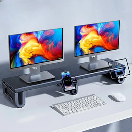 Dual Monitor Stand Riser Height Adjustable Laptop Desktop Organizer Stand with Phone Tablet Holder For Computer Laptop - NeoFrame