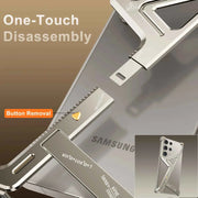 Metal Phone Case for Samsung Galaxy S24 Ultra Geometric Phone Protective Back Cover Framless Bumper Adjust Kickstand