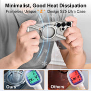 Metal Frameless for Samsung Galaxy S24/S25 Ultra Phone Case with 360° Rotatable Stand Magsafe Shockproof Protective Cover
