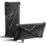 Metal Phone Case for Samsung Galaxy S24 Ultra Geometric Phone Protective Back Cover Framless Bumper Adjust Kickstand