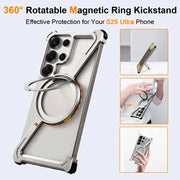 Metal Frameless for Samsung Galaxy S24/S25 Ultra Phone Case with 360° Rotatable Stand Magsafe Shockproof Protective Cover