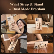 2-in-1 Metal Magnetic Phone Holder & Genuine Leather Ring Strap Foldable Adjustable Phone Stand Universal for iPhone - NeoFrame