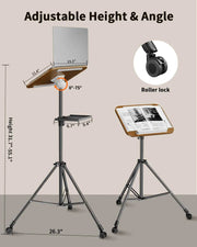 Portable Laptop Stand Tripod Floor Adjustable Height Projector Reading Tripod Stand with Tray Wheels Movable for Office
