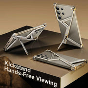 Metal Phone Case for Samsung Galaxy S24 Ultra Geometric Phone Protective Back Cover Framless Bumper Adjust Kickstand