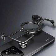 Metal Frameless Phone Case for Xiaomi 14/14Pro/14 Ultra Wireless Charging Phone Cover Shockproof Bumper Hidden Stand