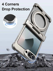 Phone Case for Samsung Galaxy Z Flip 6 with 360° Rotatable Stand Metal Magnetic Frameless Protective Cover Shockproof