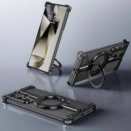 Metal Magnetic Frameless Phone Case For Samsung Galaxy S23/S23+/S23/S24 Ultra Shockproof Metal Cover Finger Ring Holder