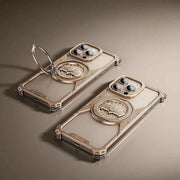 Metal Frameless Phone Case for iPhone with 360° Rotate Stand Bat Shape Fingertip Gyro Bumper Protective