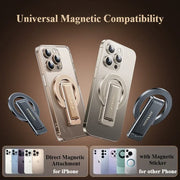 2-in-1 Metal Magnetic Phone Holder & Genuine Leather Ring Strap Foldable Adjustable Phone Stand Universal for iPhone - NeoFrame