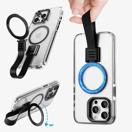 Phone Case for iPhone Dropproof Phone Cover w/ 360° Rotate Magsafe Ring Stand Bumper Silicone Lanyard