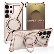 Metal Frameless for Samsung Galaxy S24/S25 Ultra Phone Case with 360° Rotatable Stand Magsafe Shockproof Protective Cover