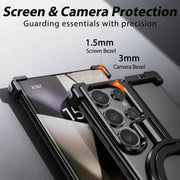 Metal Magnetic Frameless Phone Case For Samsung Galaxy S23/S23+/S23/S24 Ultra Shockproof Metal Cover Finger Ring Holder