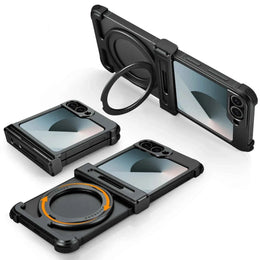 Phone Case for Samsung Galaxy Z Flip 6 with 360° Rotatable Stand Metal Magnetic Frameless Protective Cover Shockproof