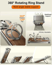 Magsafe Magnetic Phone Case for iPhone Walnut Wood Phone Cover w/ 360° Rotating Ring Stand Bumper